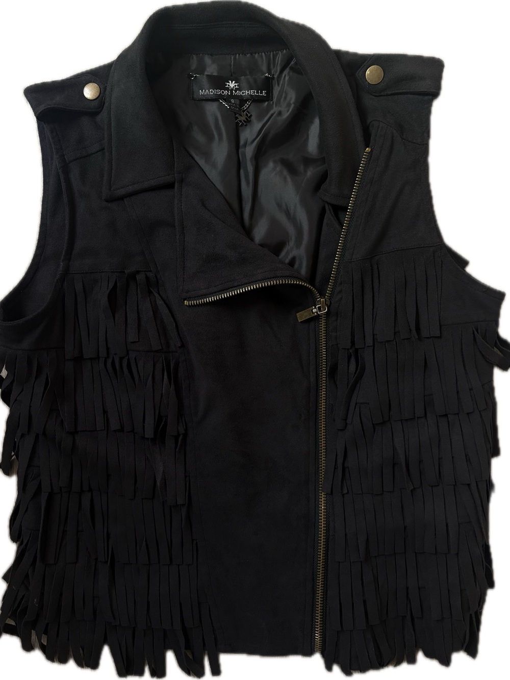 Madison Michelle Fringe Vest Western Cowgirl Suede Like Size S Black